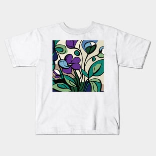 Beautiful flower with purple and green stained glass look. Kids T-Shirt